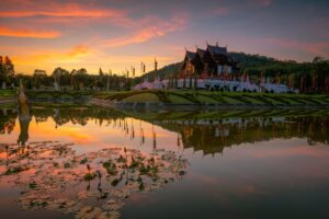 Exterior view of Lan Larb Chiang Mai restaurant with traditional Thai decor